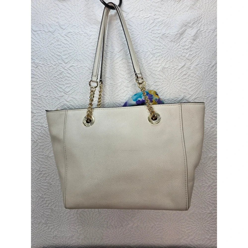 Coach Turnlock Chain Tote 27 Womens Medium Chalk White Good Leather Bag 57107